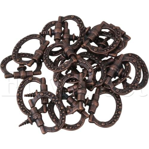 24x26mm Red Bronze Zinc Alloy Antique Cabinet Drawer Ring Pull Handle Set of 20