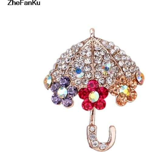 Bling Rhinestone Crystal Umbrella Brooch Decorative Garment Accessories Wedding Bridal Brooch Pin