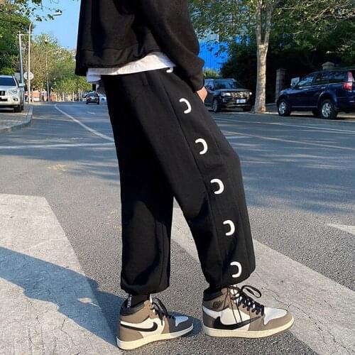 #5033 White Black Printed Hip Hop Korean Streetwear Pantalon Homme Autumn Straight Casual Loose Harem Pants Ankle-Length Pants