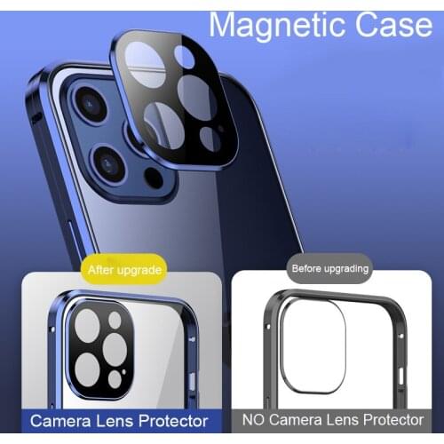 Coque 360 Magnetic Case For iPhone 12 Mini 12 Pro MAX 11 Pro Case Metal Bumper Tempered Glass Cover Camera Lens Protector Film