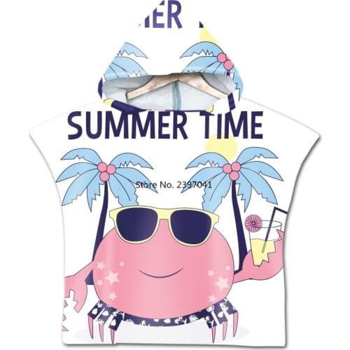 Microfiber Hooded Surf Kids Beach Changing Cartoon Printed Swimwear Sports Swimming Quick Dry Ultralight Bath Towel Bathrobe