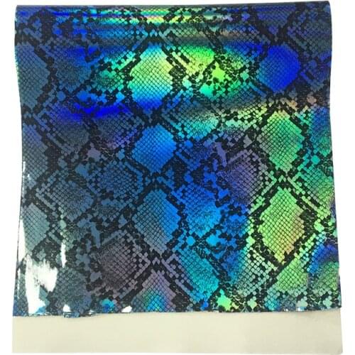 135x30cm Snake Skin Printed Holographic Mirror Laser Reflective PU Faux Leather Fabric Sheet for Making Handbag/DIY Accessories
