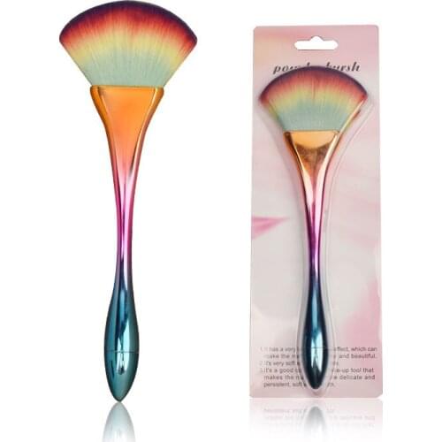 Makeup brushes thin waist handle colorful brush Scattered powder fan blush brushProfessional rainbow fan shape single