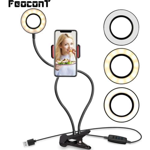 Selfie Ring Light with Cell Phone Holder Stand ring lamp for Live Stream/Makeup LED Camera Lighting with Flexible Arms Compatib