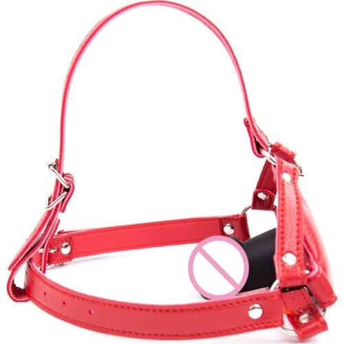 Sexy Mouth Type Pen Mouth Leather Harness Bondage Gag Silicone Dildo Gag Oral Sex Penis Mouth Plug Penis Gag Bdsm