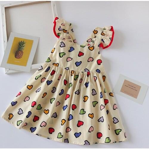 Summer Girls Dresses Kids Sleeveless Love Print Dresses Kids Elegant Princess Dress Children Party Ball Pageant Dress Outfit