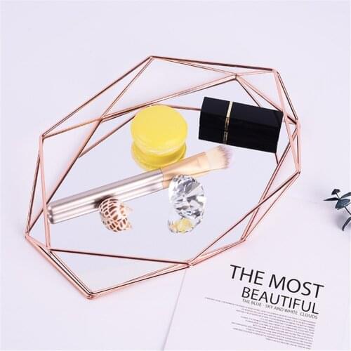 Nordic Metal Mirror Storage Tray Chic Desktop Decor Organizer Trays for Jewelry Cosmetic Ins Rose Gold Plate for Tea Dessert