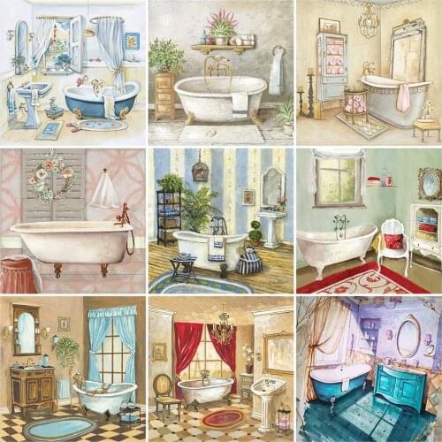 MomoArt 5D DIY Diamond Painting Landscape Cross Stitch Kits Diamond Embroidery Bathroom Picture Of Rhinestones Mosaic Handicraft