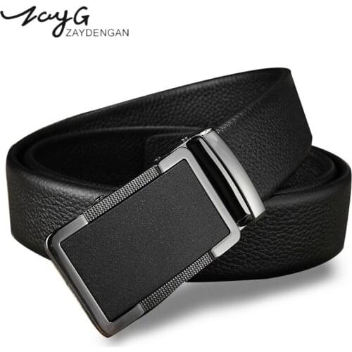 ZAYG Fashion Men Simple Alloy Automatic Buckle Black Belt Businessman Luxury Leather Belts Men High Quality Belt Men Metal Belt