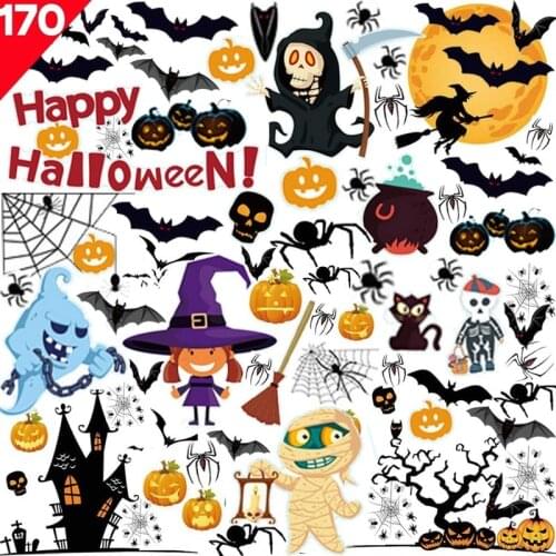 Halloween Window Clings Decals Decorations Pumpkin Spider Bat Ghost Witch Window Stickers Glass Decals Party Walls Decorations