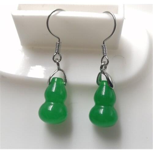 Natural Green Chalcedony Hand-carved Gourd Earrings Fashion Boutique Jewelry Ladies Earrings Gift Accessories
