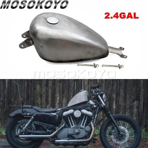 Bare Steel Motorcycle 2.4 Gal EFI Fuel Tank Replica Gas Oil Tank for Harley Sportster XL883 XL1200 X48 X72 2007-2017