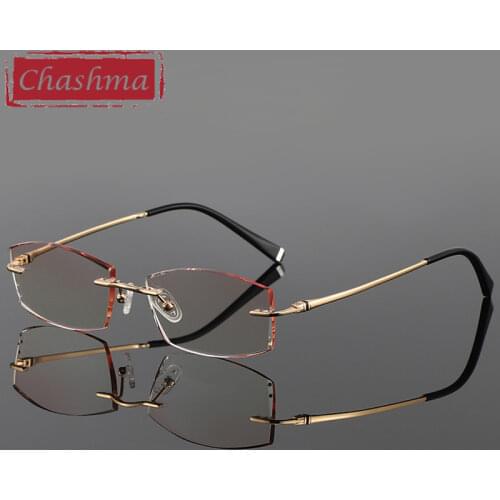 Titanium Prescription Lenses Men Luxury Crystal Myopia Reading Glasses Diamond Cutting Rimless Frame