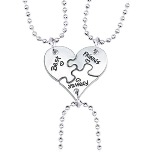 3 Pieces-set Best Friend Friendship Necklace Metal Chain BFF Heart-shaped Pendant Men And Women Fashion Jewelry Gift