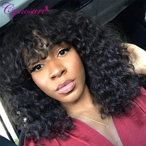 Cynosure Brazilian Kinky Curly Human Hair Wigs With Bangs 150 Density No Lace Front Human Hair Wigs for Black Women Remy Wig