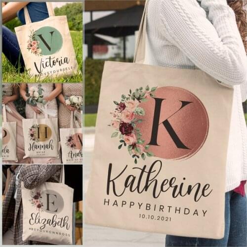 Personalized Name Canvas Tote Bag Bridesmaid Gift Wedding Bachelorette Party Baby Shower Birthday Party Daily Use Maid of Honor