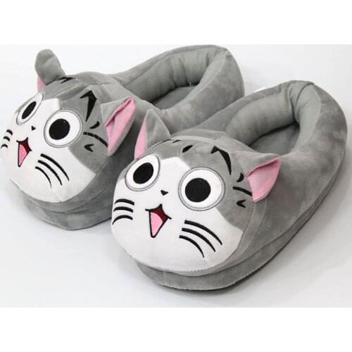 Full Covered Cartoon Cat Slippers Warm Winter Slides Soft Plush Doll Indoor Cute Anime Bedroom Shoes For Man Woman Home Use