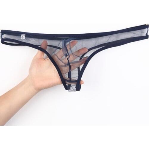 See Through Briefs Men Stretchy T-Back Breathable Underwear Male Sexy Low Rise Underpants G-String Lingerie Mesh T Pants A50