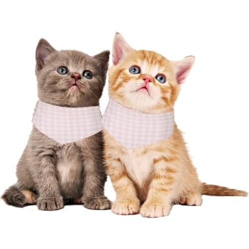 Lovely Adjustable Pet Triangular Scarf Cat Puppy Dog Cotton Bandana Snap Bib Neckerchief Pet Accessories Pink Plaid Collar