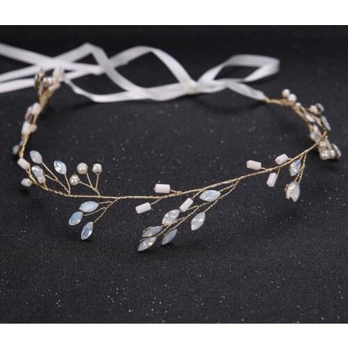 SLBRIDAL Gorgeous Gold Clear Crystals Pearls Flowers Wedding Hair Vine Bridal Headband Hair Accessories Bridesmaids Headdress