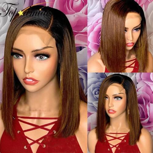 TOPODMIDO Ombre Brown Color Bob Cut Wigs with Baby hair 13X6X1 Indian Human Hair Lace Front Wigs Short Hair Glueless Lace Wigs