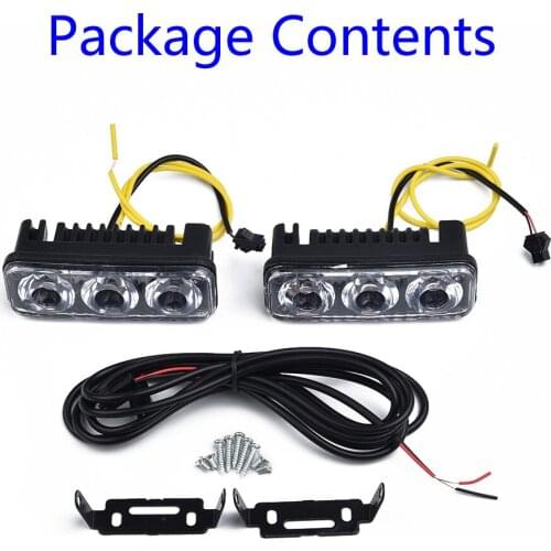 Turn Signal Daytime Running Lights White+Amber 2Pcs 3-LED Accessories Car Fog Set
