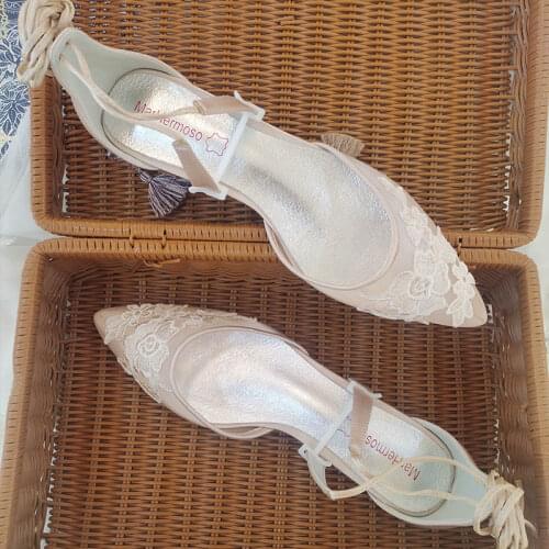 Champagne Wedding Flats For Brides Net Yarn Pointed Toe Womens Shoes Casual Lace-up Evening Party Shoes Ladies Basic Flat Summer