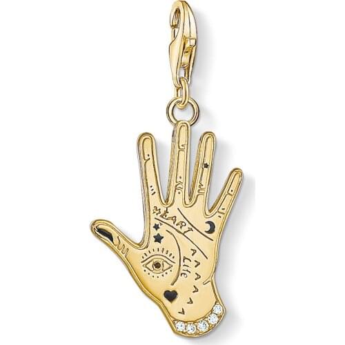 Charm Pendants Totem Hand Eye Lucky Gold Color CZ 925 Sterling Silver DIY Jewelry Accessories Fit Thomas Style Bracelet Women