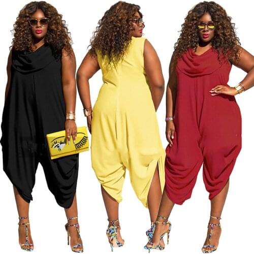 2020 Summer Brand Women 5XL Overalls Rompers Jumpsuit Sexy Loose Ankle Length Pants Jumpsuits Spandex Chiffon Patchwork Romper