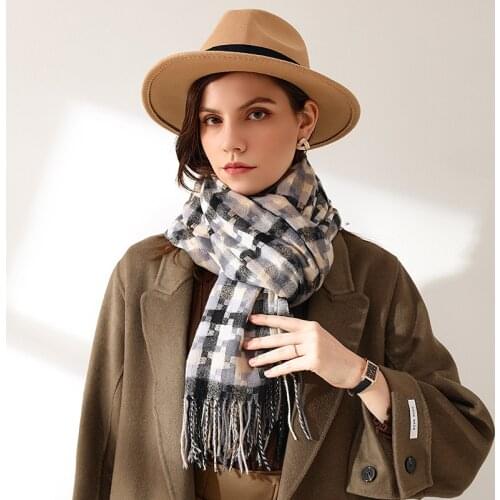 VISROVER new Checked woman winter scarf female shawls cashmere handfeeling winter wraps Colorful winter hijab scarf wholesale