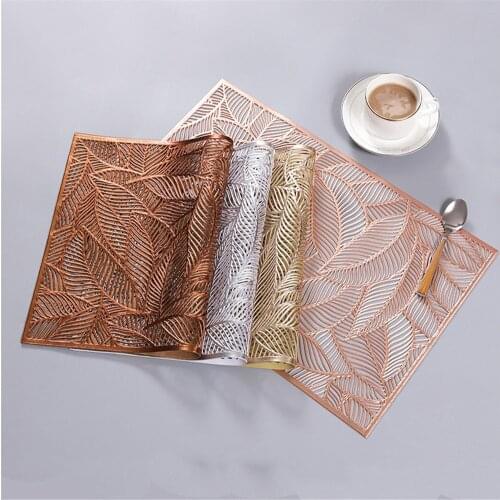 Gold Dinner Mat Placemat For Dining Table Coffee Cup Coaster PVC Leaf Hollow Heat-insulated Pad Waterproof Weding Decoration 1pc