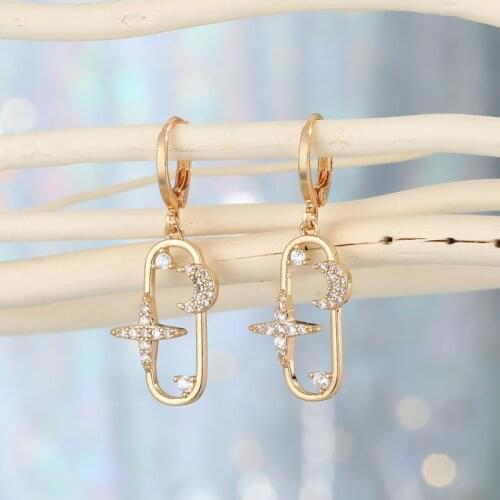 1 Pair Zircon Star Moon Hoop Earrings For Women Gift Jewelry Fashion Hollow Unique Rhinestone Feather Leaf Geometric Earrings