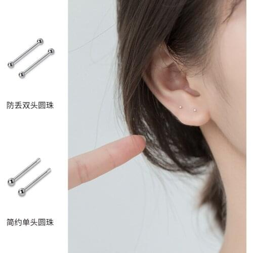 2PCS 925 Pure Silver Double-headed Ear Sticks For Students with pierced Ears to Sleep Without Ear Sticks Bone Needles Earrings