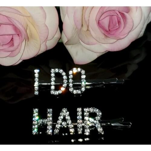 2pcs/set Crystal Letters Hairpins "I DO HAIR“ Saying Words Hairclips Hairgrip Bobby Pins Hairgrip Accessories WHOLESALE
