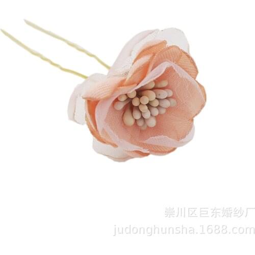 2PCS Pink Flower Hair Pins Bride Headdress Wedding Hair Accessories Bridal Headpiece