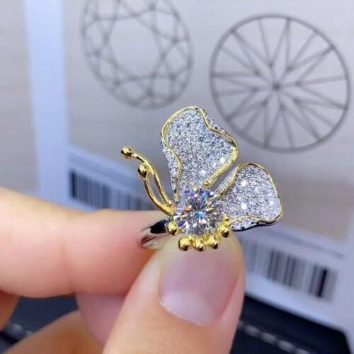 2021 new butterfly style crackling moissanite ring for women jewelry engagement ring for wedding 925 silver ring birthday gift
