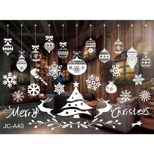 2021 Merry Christmas Wall Stickers Christmas Decorations White Snowflakes Wall Glass Stickers For home New Year Decals Decor