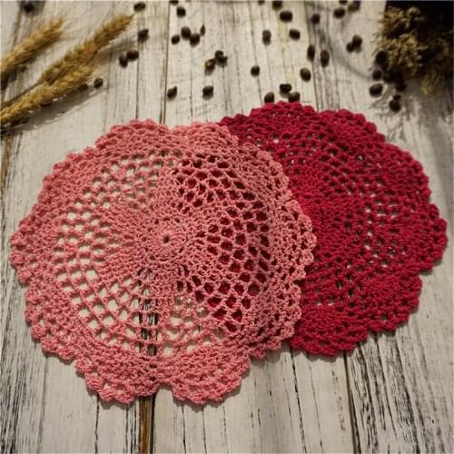 21cm Diam Hand-knitted Coaster Hook Flower Hollow Round Decorative Mat Wool Pad Insulation Table Mat