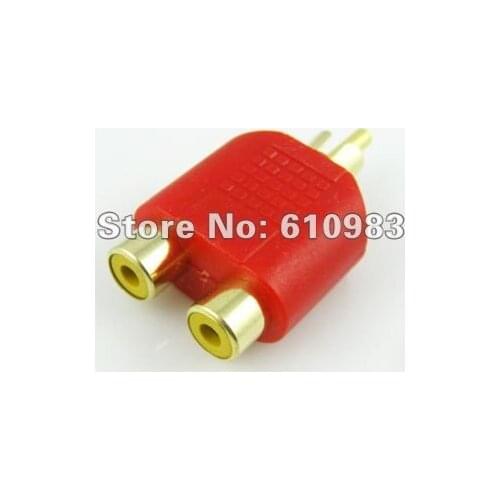 5pieces\lot) wholesale Red color RCA plug to 2 RCA Jack/RCA female goldplated 3 way connector adapter