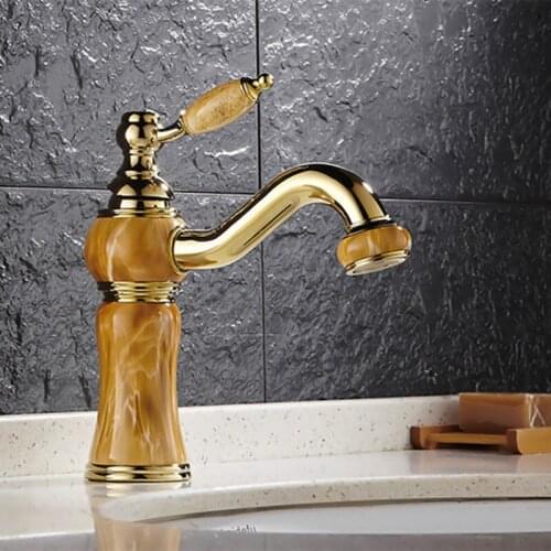 Free shipping Hot selling solid brass gold basin mixer tap with single handle golden bathroom mixer faucet and kitchen sink tap