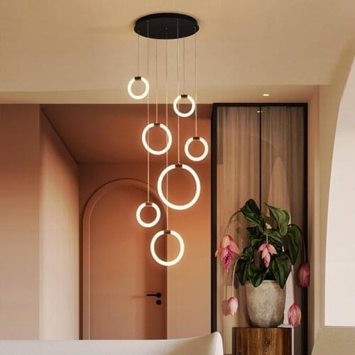 360 degree acrylic large led chandelier dining lamp duplex villa staircase circular ring-shaped high living room lamps