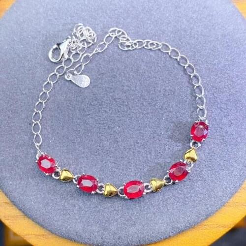 The Best Party Gift Ruby bangle Bracelet Solid S925 Sterling Silver For Women Color GemFine Jewelry