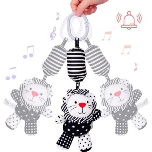 Baby Cartoon Plush Animal Toy Crib Toy Wagon Plush Toy With Wind Chimes Best Birthday Gift For Newborns From 0-18 Months