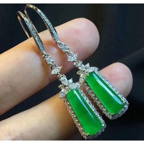 Designers unique creative silver diamond natural chalcedony square bar earrings exquisite and elegant ladies jewelry