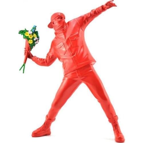 Red Color Arrive Banksy Flower Bomber Resin Figurine England Street Art Sculpture Statue Bomber Polystone Figure Collectible Art