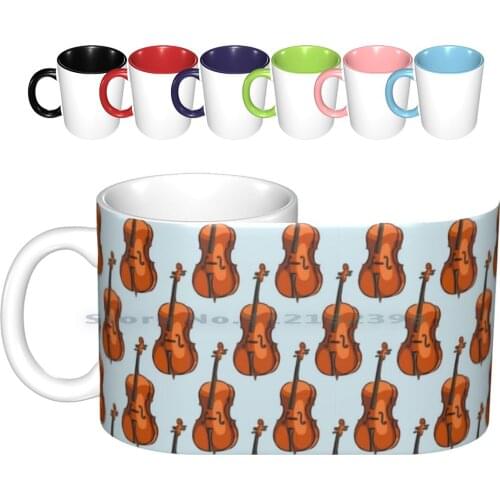 Cello Musical Instrument Pattern Ceramic Mugs Coffee Cups Milk Tea Mug Cello Musical Music Instrument Pattern Blue Creative