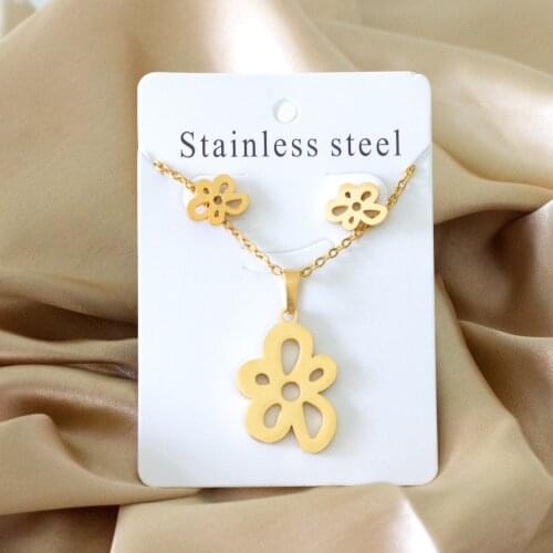 LUXUKISSKIDS Flower Earrings pendant necklace stainless steel Jewellery set For Women Luxurious bridal couples kids jewelry sets