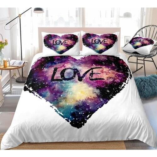 Galaxy Bedding Set Love Heart Bed Linen Purple White Bedclothes Lovers Duvet Cover Set Boy Girl Home Textile Microfiber Beds Set