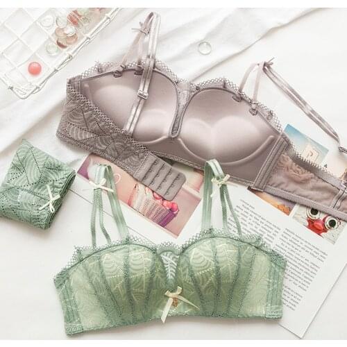 Roseheart Women Fashion Wireless Lace Padded Bra Bralette Cotton Panties Push Up Bra Sets Sexy Lingerie Sets Underwear A B