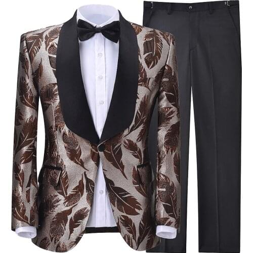 Mens Suits 2 Pieces Printing One Button Lapel Collar Male Suit Slim Fit Casual Business Dress Suits Boyfriend Wear For Grooms